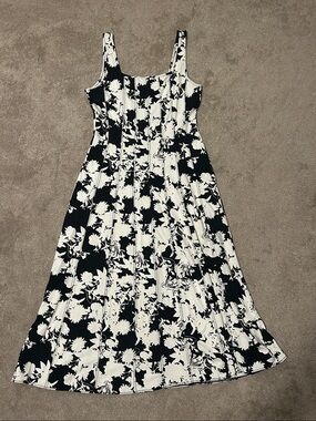 LOFT Black and White Floral Ponte Maxi Dress